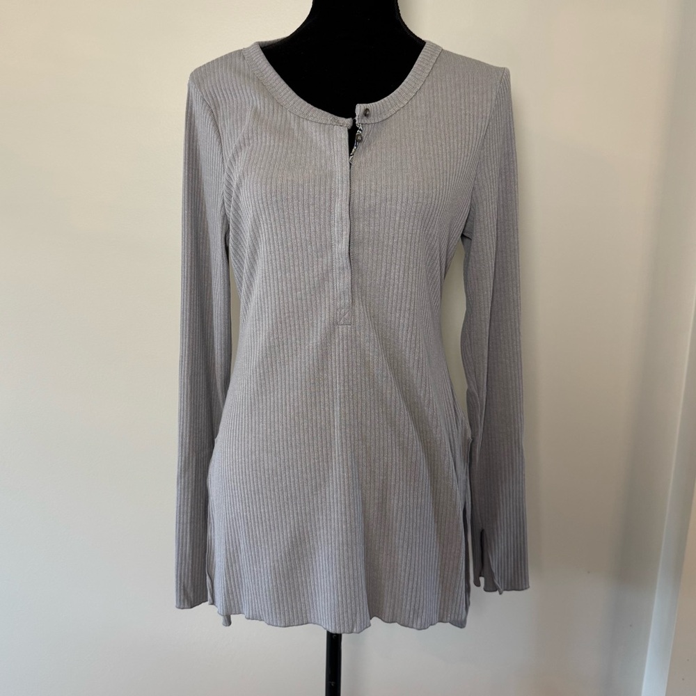 Free People Nightgown Women’s Large Intimately Long Sleeve Grey Ribbed Slits